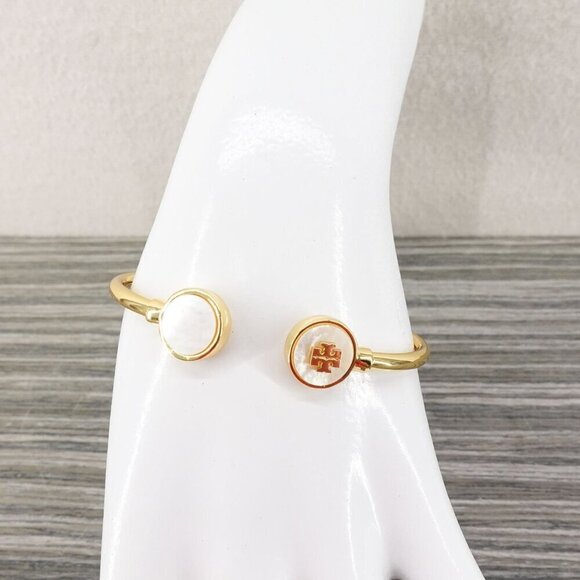 Tory Burch Kira Mother of Pearl Logo Cuff Bracelet Ivory OS - Picture 7 of 16